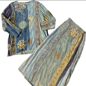 Hilo Hattie Hawaiian Vintage 2 Piece Set Women's Small Button Top XL Maxi skirt